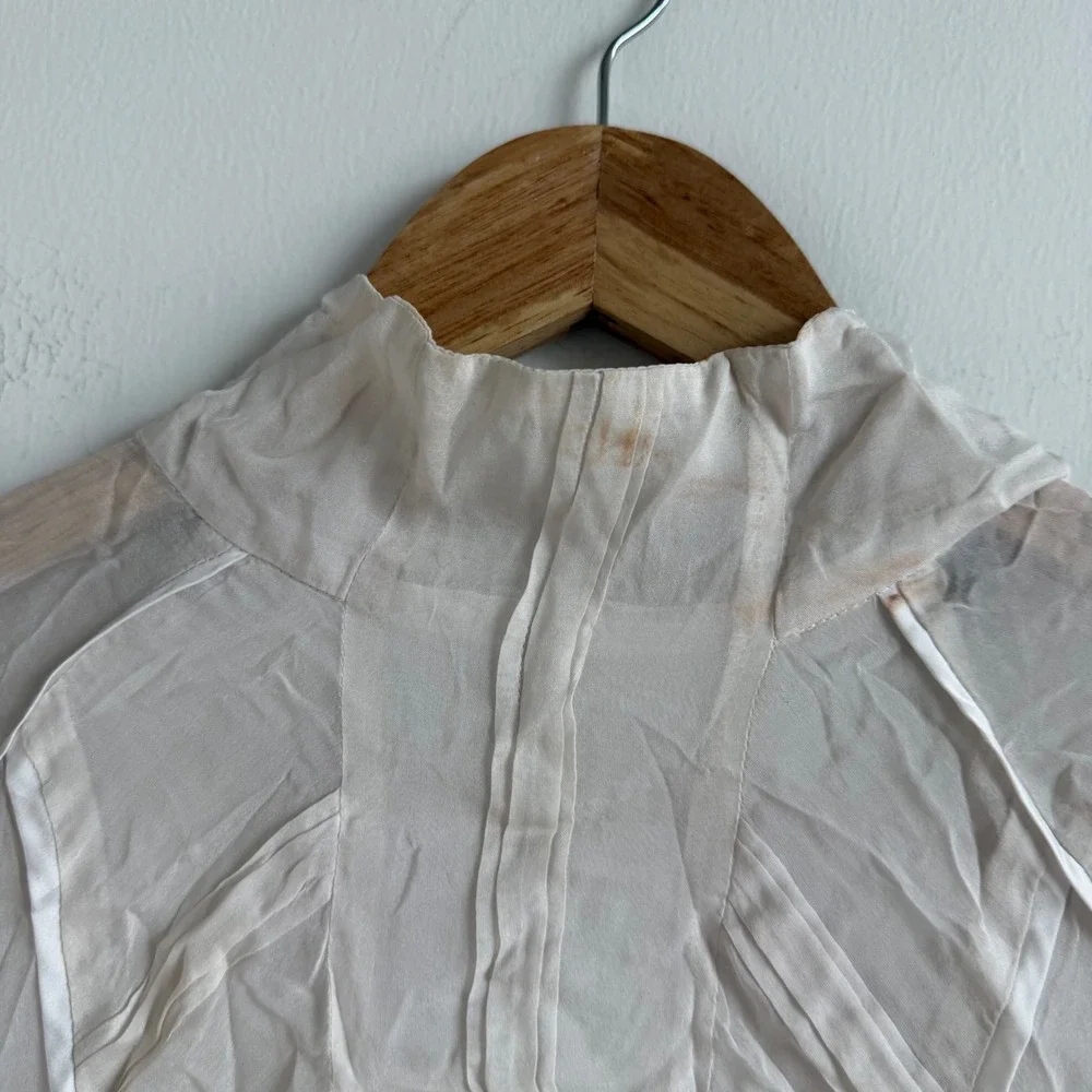 Women's‎ Zara Silk Cream Flowy Fit High Neck Top